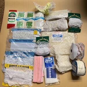 New Vintage Bundle Miscellaneous Lace Trim Ruffle Ribbon Seam Binding Hem Facing